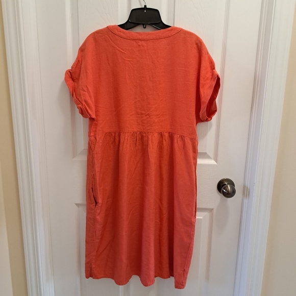 NWT Briggs New York Coral Linen Dress Small V-neck Short Sleeved - Picture 13 of 16
